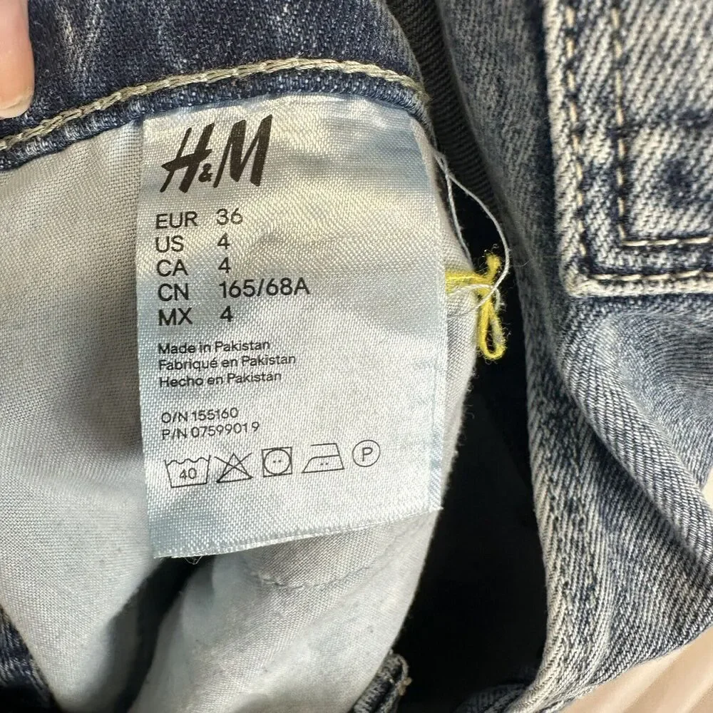 H&M Jean‎ Overalls Women's Distressed Denim Shorts Streetwear Size 4 100% Cotton